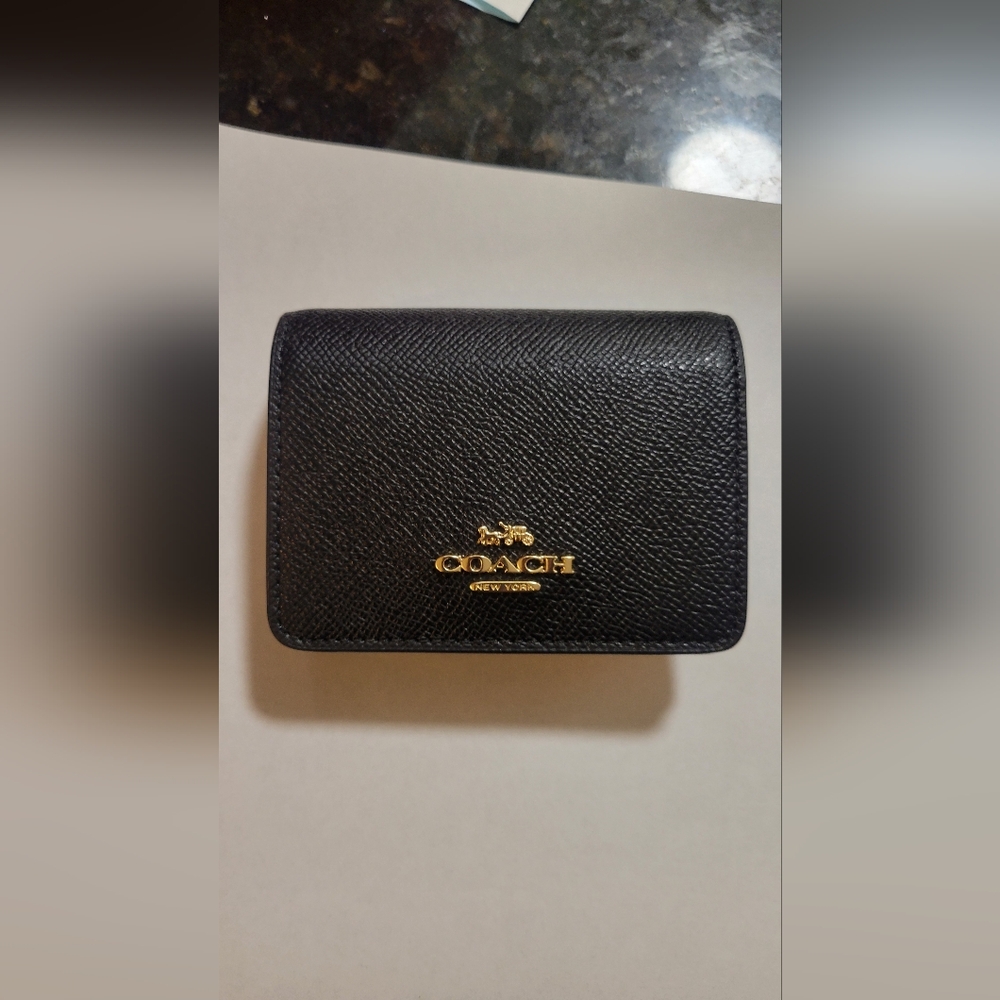 Coach Black Leather Wallet with Gold Logo